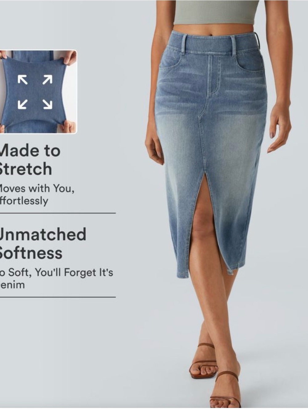 HALARA Light Blue Denim Skirt with Center Tag Detail